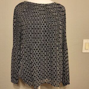 Calvin Klein Tops | Printed Pleated Blouse Black/White CK Logo Size: Medium NWT